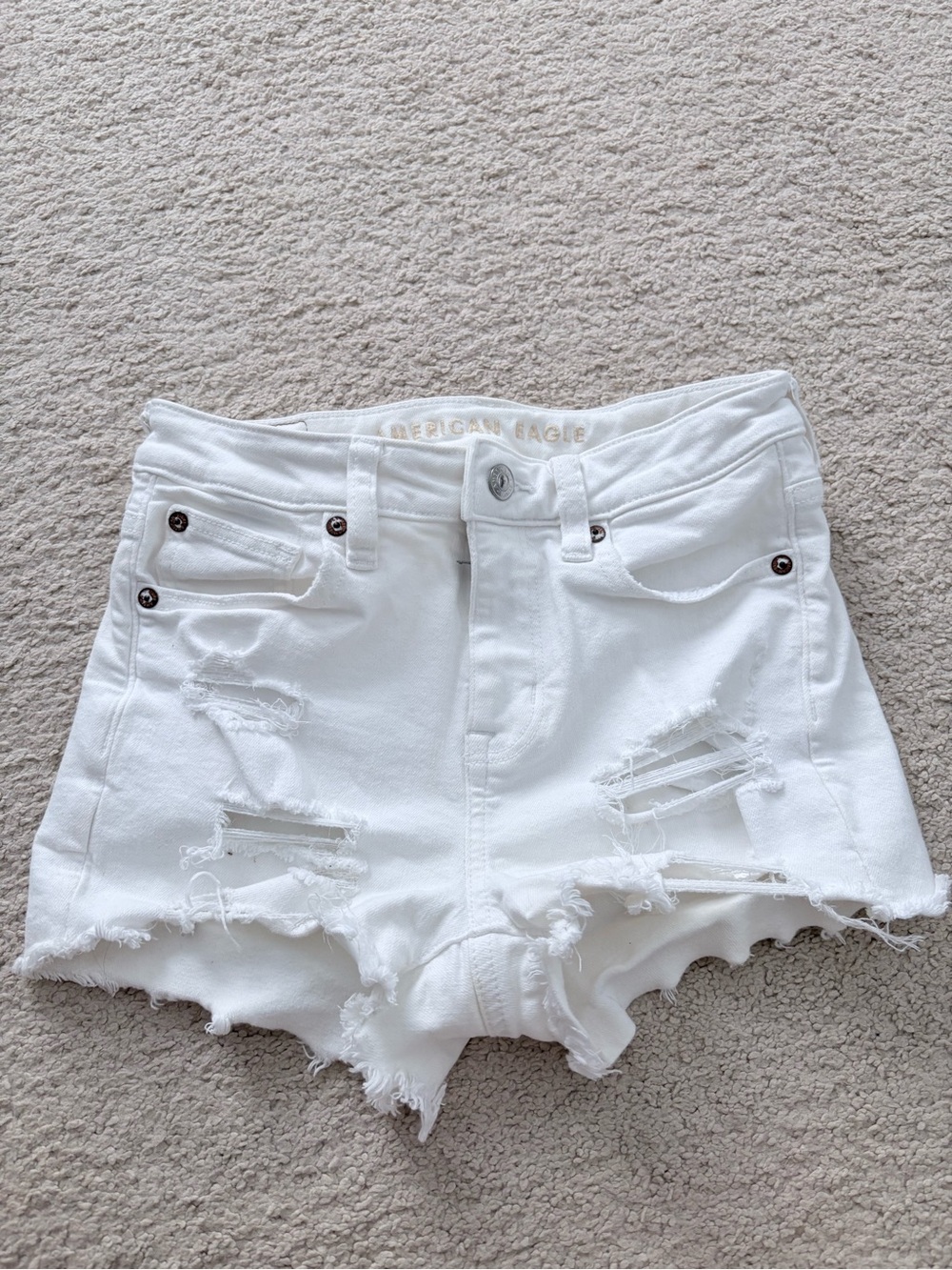American Eagle Outfitters White Ripped High-Rise Denim Shorts 90s style